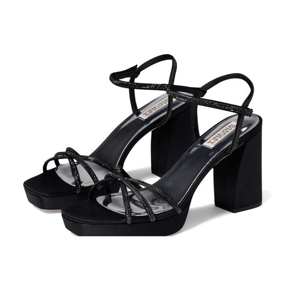Badgley Mischka Shoes - BADGLEY MISCHKA Women's Black Frida Toe Block Heel Heeled Sandal 6.5 Retail $195